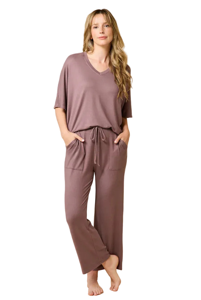 Softies Dream Jersey V-Neck & Capri Buttery Soft 2 Piece Lounge Set - Flirt!