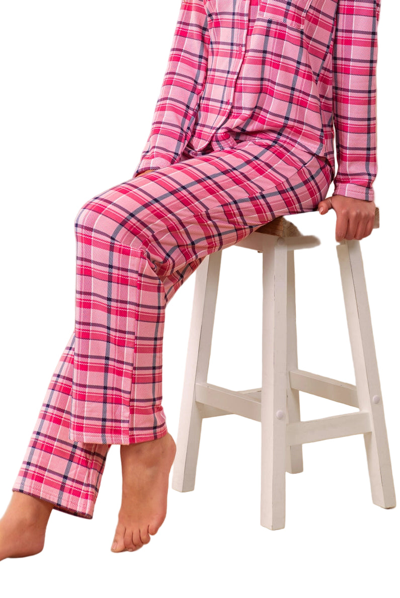 Navy & Pink Plaid Cloud Plush Pajama Pant - Flirt!