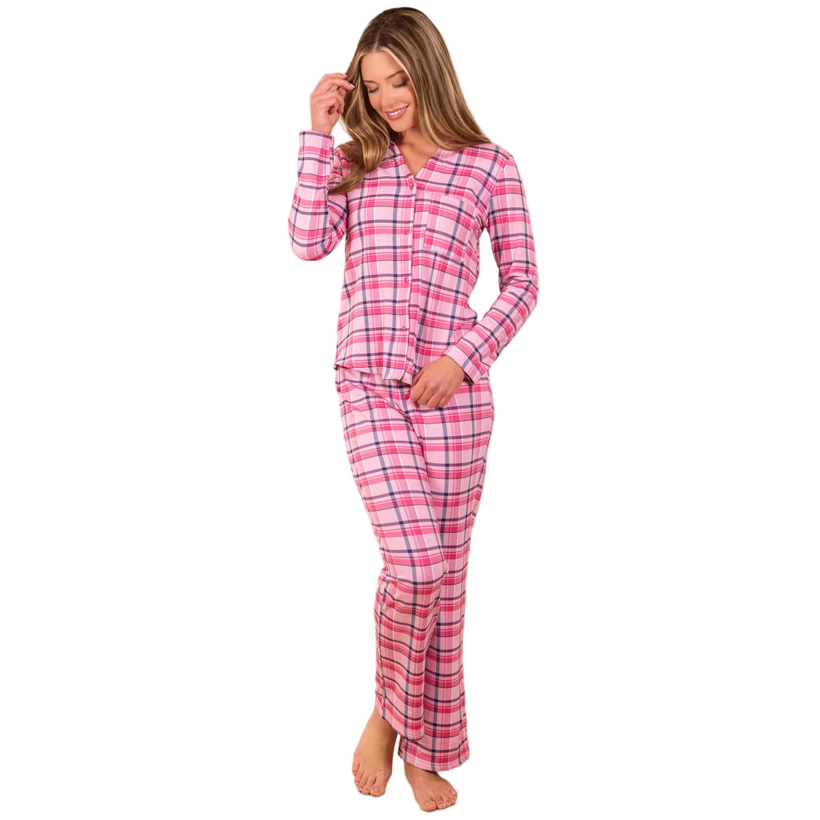 Navy & Pink Plaid Cloud Plush Pajama Shirt - Flirt!