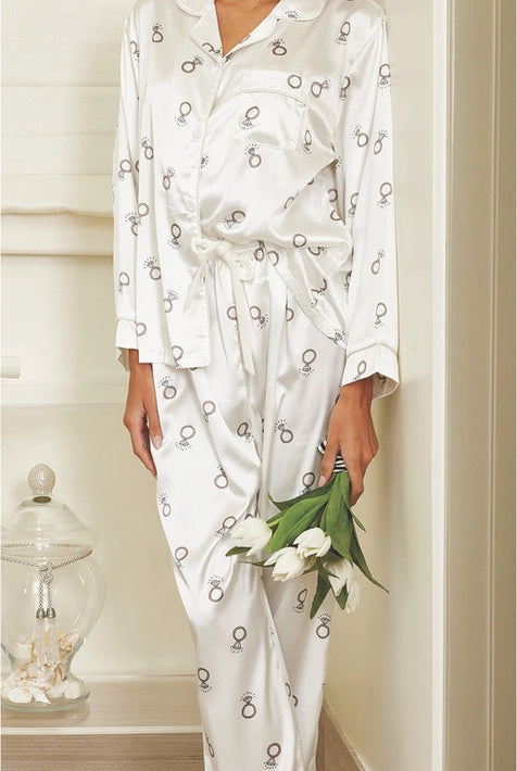 Bella Sleep + Spa Diamond Rings 2 Piece Satin Pajama Set - Flirt!