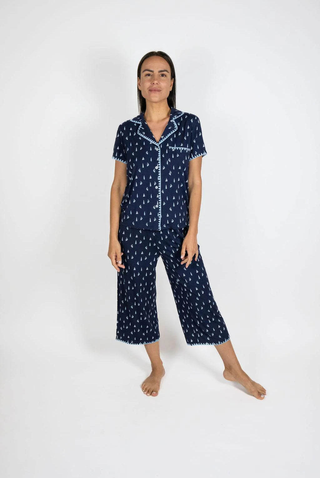 Aspen Dreams Sailboat Cropped 2 Piece Pajama Set - Flirt!