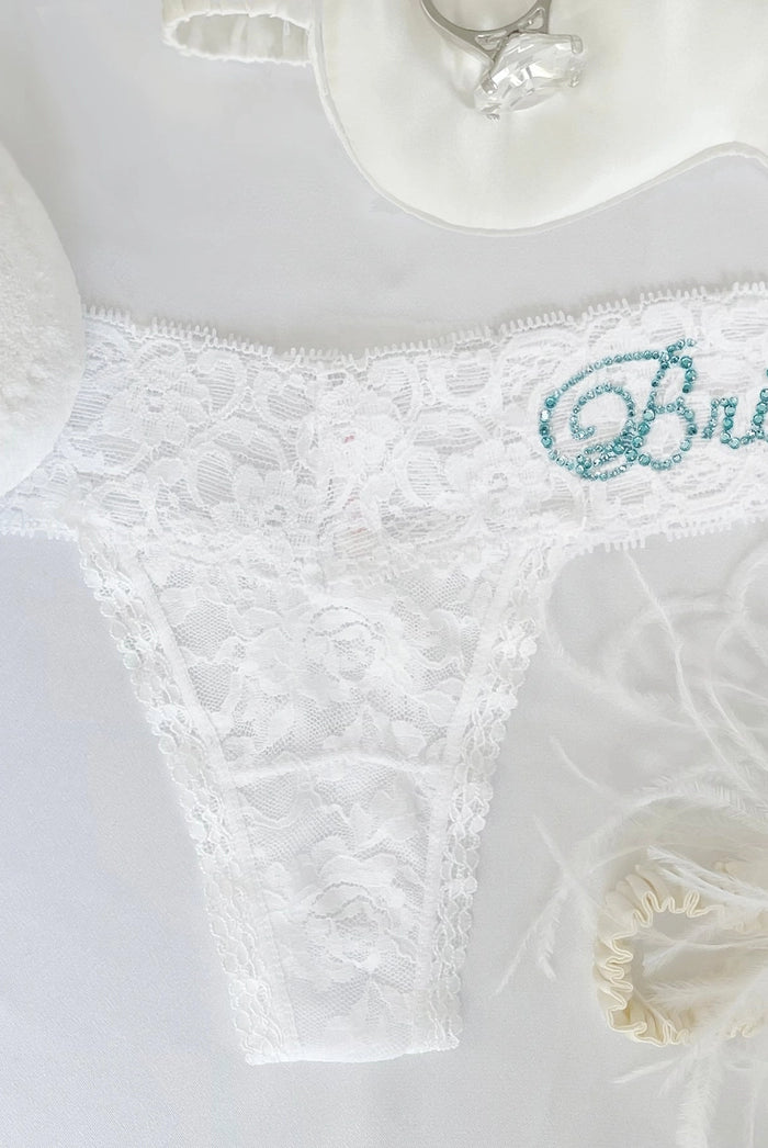 Classy Bride Darling Lace Crystal Jeweled Bridal Thong Panties - Flirt!