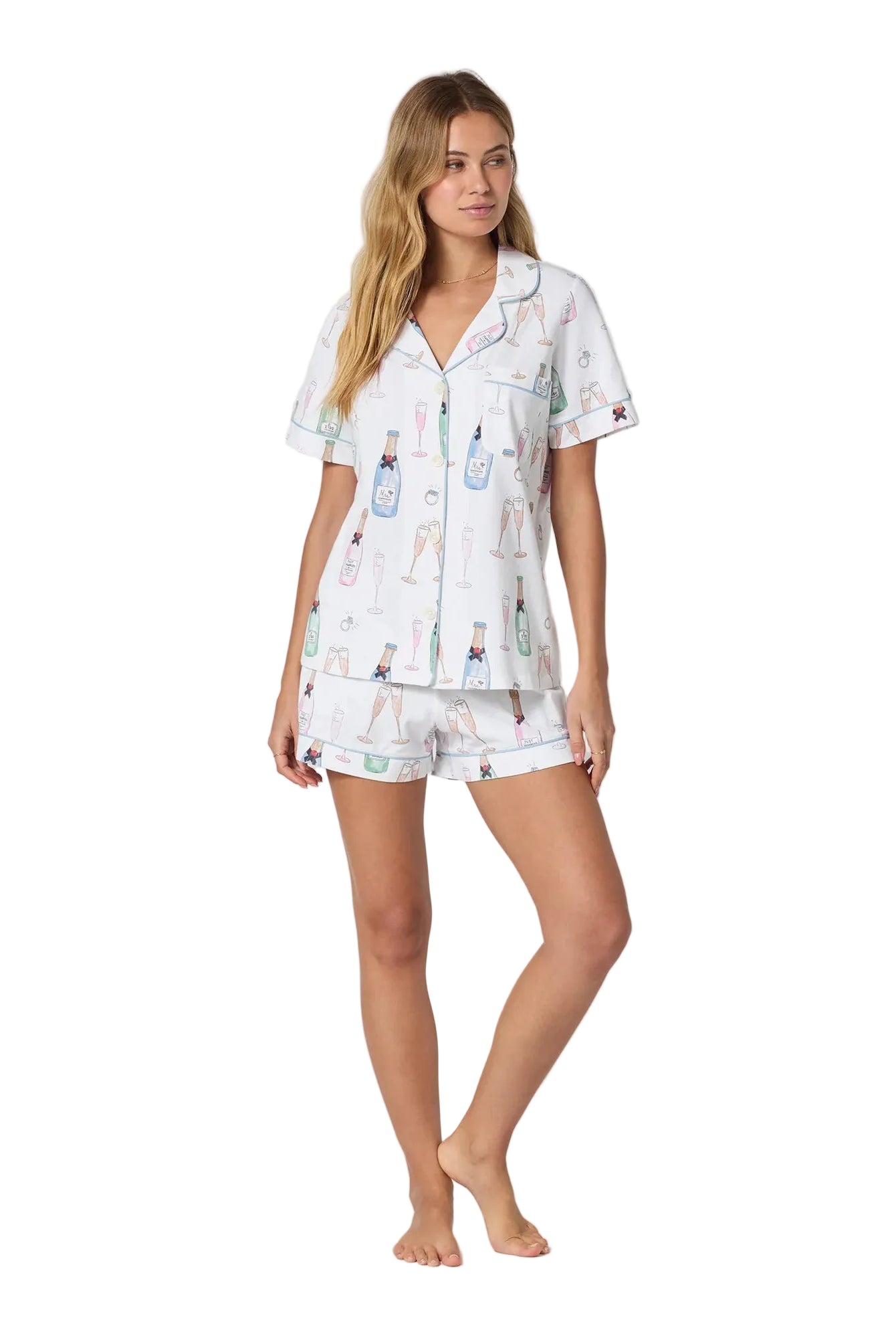 Bedhead Champagne Wedding Short Sleeve Classic Shorty Stretch Jersey 2 Piece PJ Set - Flirt!