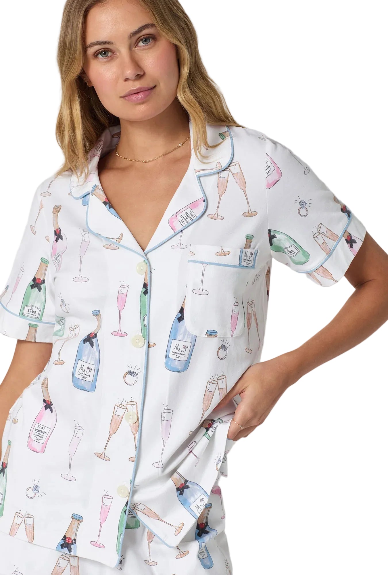 Bedhead Champagne Wedding Short Sleeve Classic Shorty Stretch Jersey 2 Piece PJ Set - Flirt!