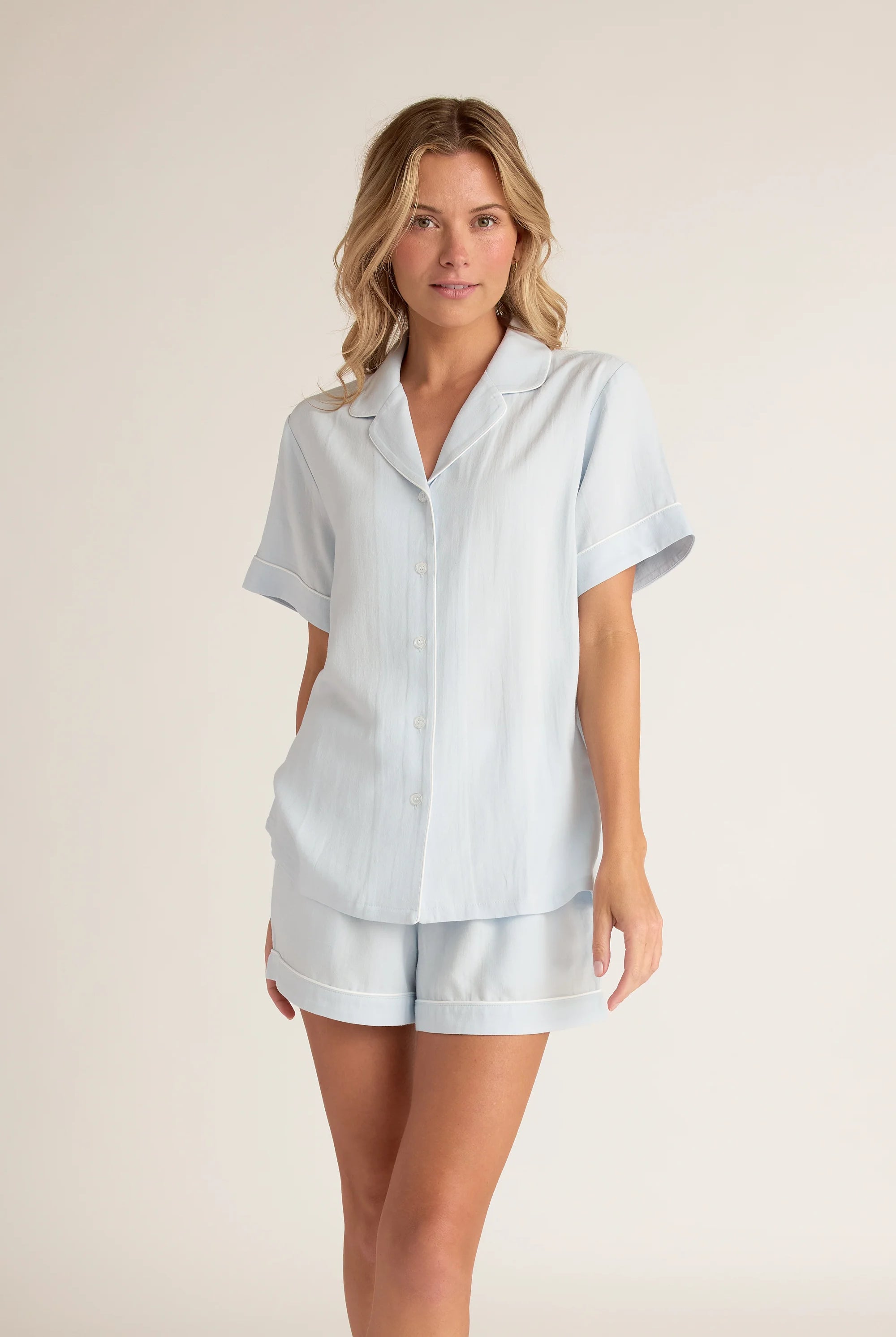 Faceplant Dreams Linen Blend Short Sleeve Button-up PJ Shirt - Flirt!