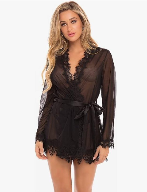 Oh La La Cheri Provence Sheer Robe with matching G-String Panty - Flirt!