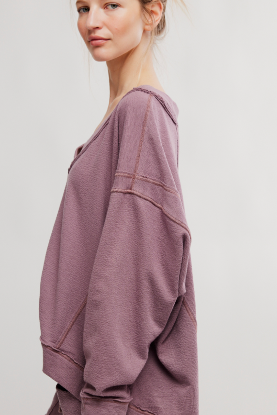 Free People Staycation Long Sleeve V-Neck Pullover - Flirt!