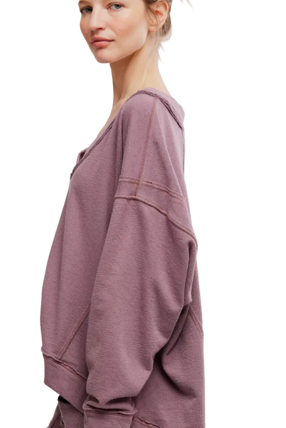 Free People Staycation Long Sleeve V-Neck Pullover - Flirt!