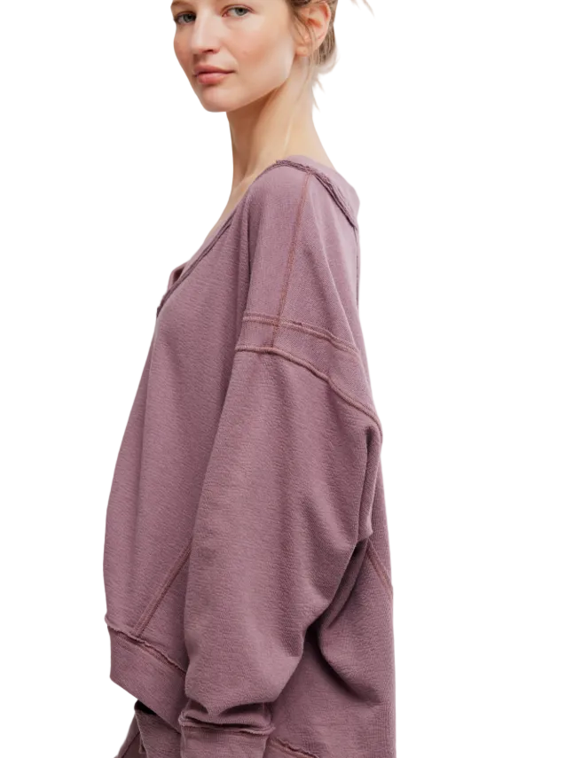 Free People Staycation Long Sleeve V-Neck Pullover - Flirt!
