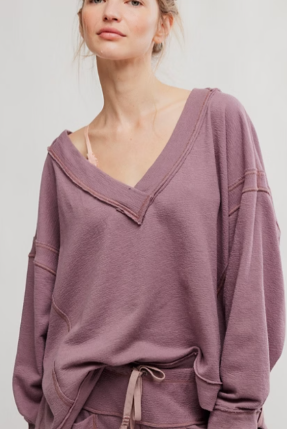 Free People Staycation Long Sleeve V-Neck Pullover - Flirt!