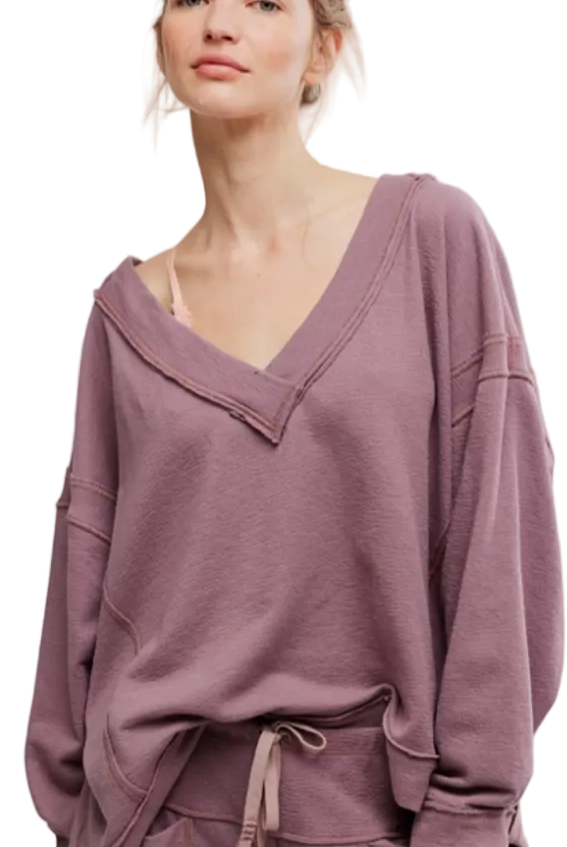 Free People Staycation Long Sleeve V-Neck Pullover - Flirt!