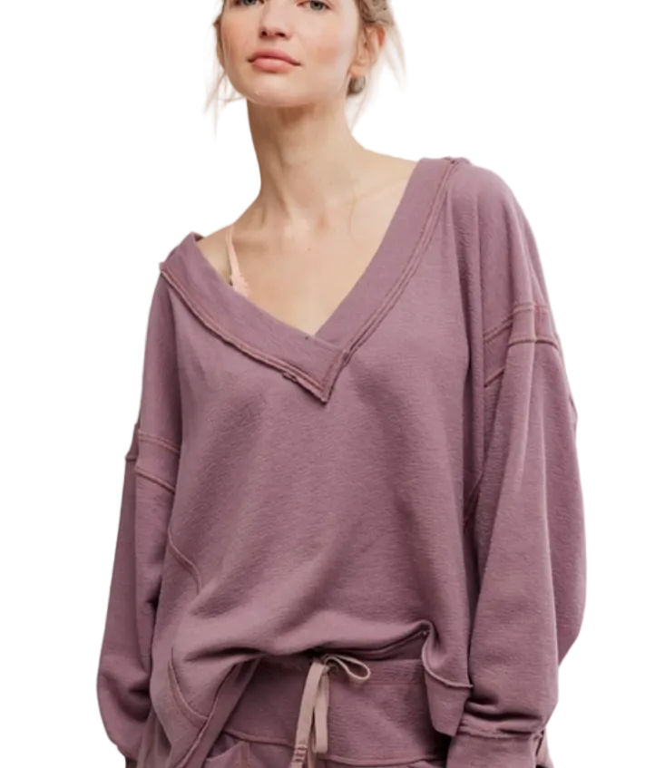 Free People Staycation Long Sleeve V-Neck Pullover - Flirt!