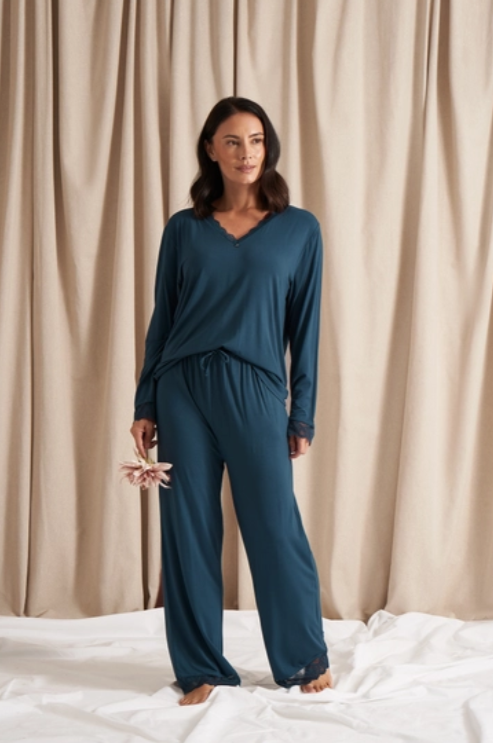 Bamboo Lace V-Neck Pajama Set - Flirt! Luxe Lingerie & Sleepwear
