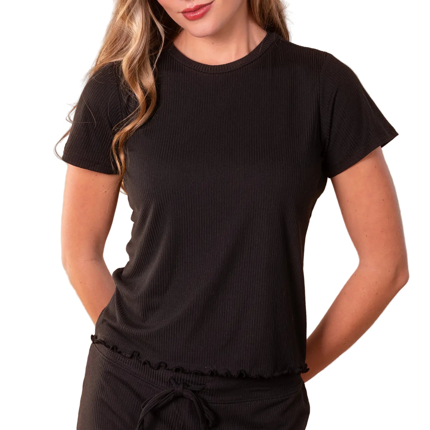 Bliss Ribbed Knit Short Sleeve Pajama Top - Flirt! 