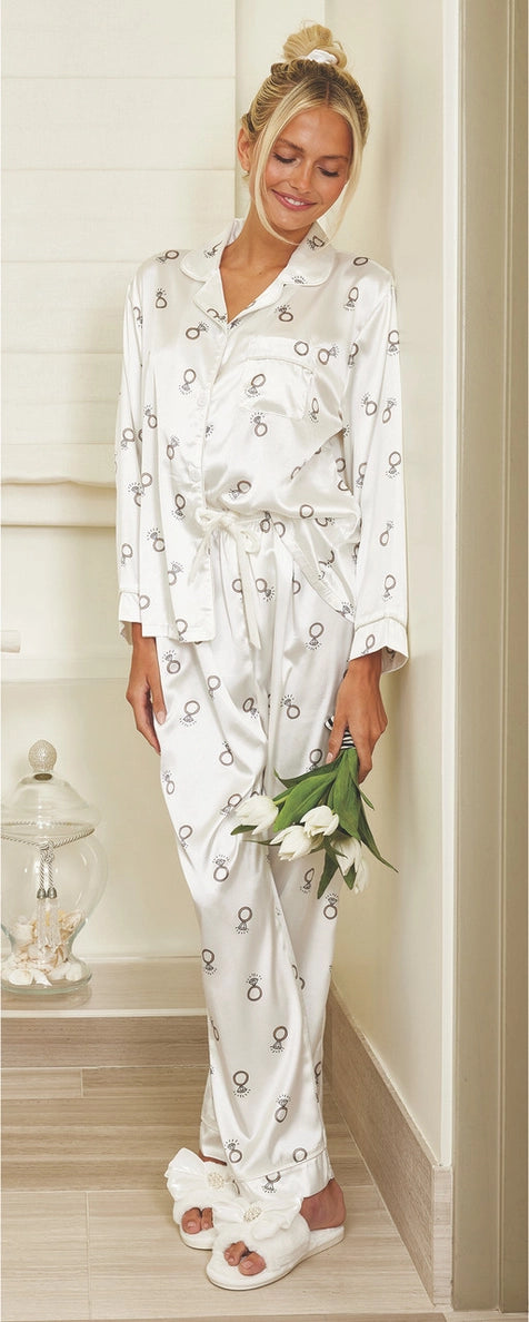 Bella Sleep + Spa Diamond Rings 2 Piece Satin Pajama Set - Flirt! 