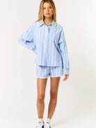 Blue Blush Striped Long Sleeve & Shorts 2 Piece Pajama Set - Flirt! 