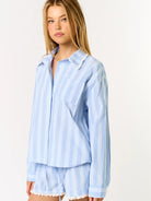 Blue Blush Striped Long Sleeve & Shorts 2 Piece Pajama Set - Flirt! 