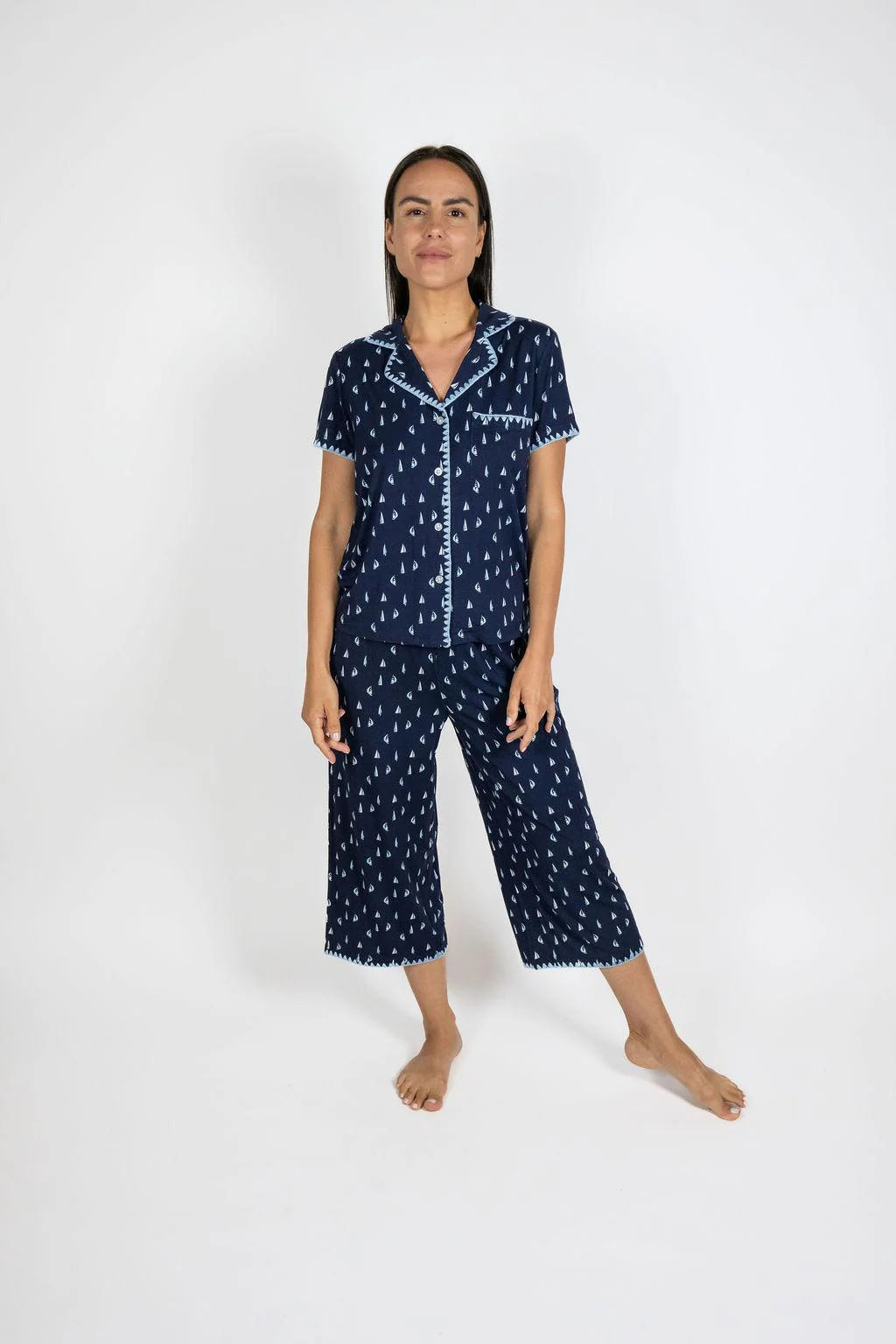 Aspen Dreams Sailboat Cropped 2 Piece Pajama Set - Flirt! 