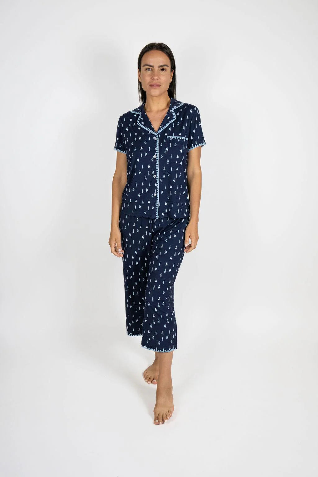 Aspen Dreams Sailboat Cropped 2 Piece Pajama Set - Flirt! 