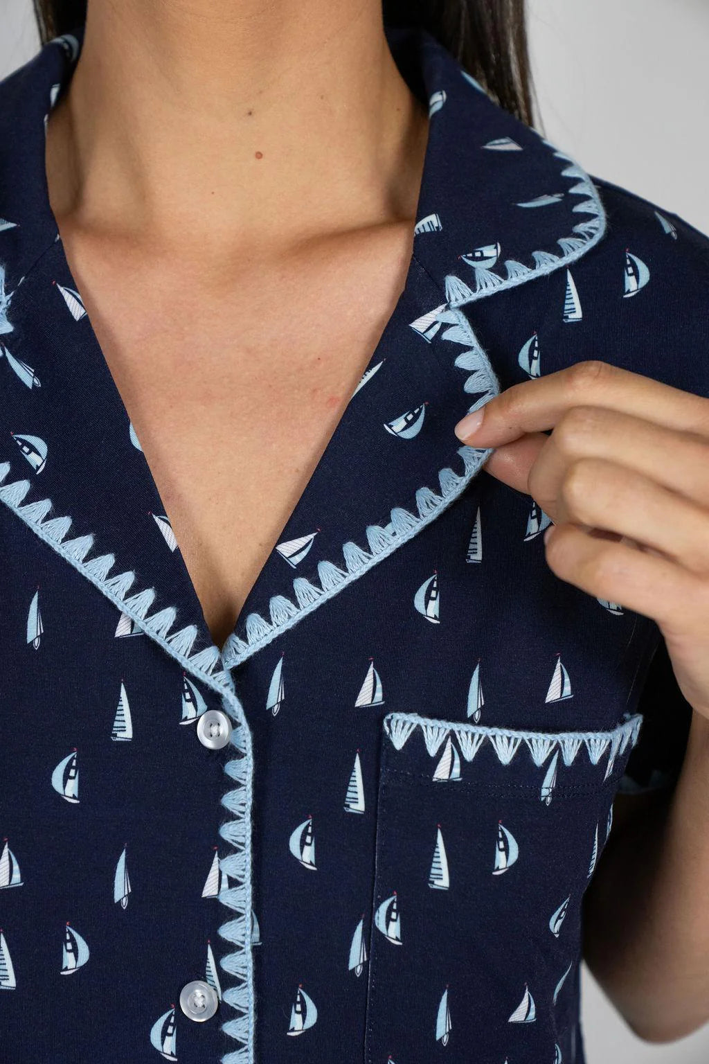 Aspen Dreams Sailboat Cropped 2 Piece Pajama Set - Flirt! 