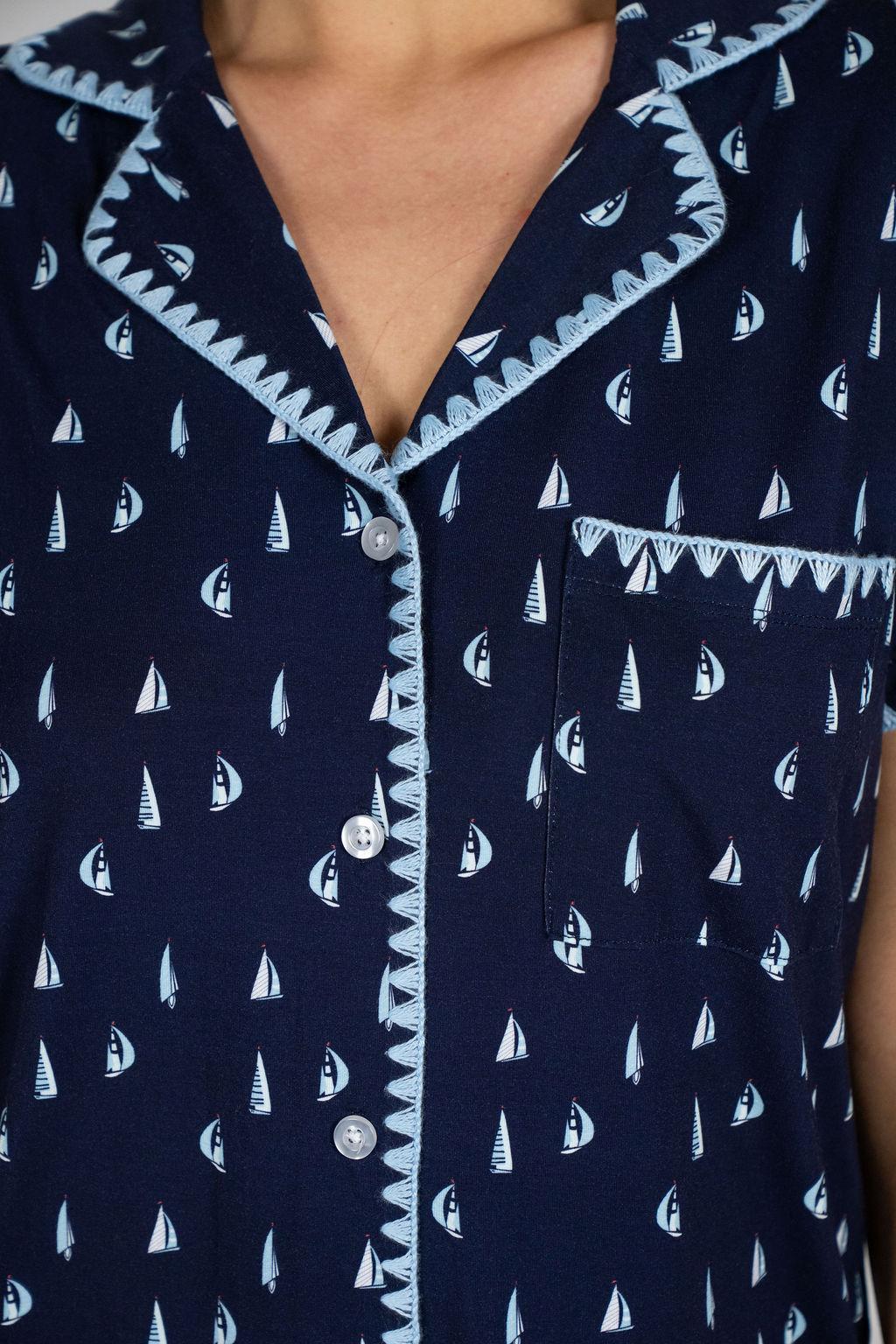 Aspen Dreams Sailboat Cropped 2 Piece Pajama Set - Flirt! 