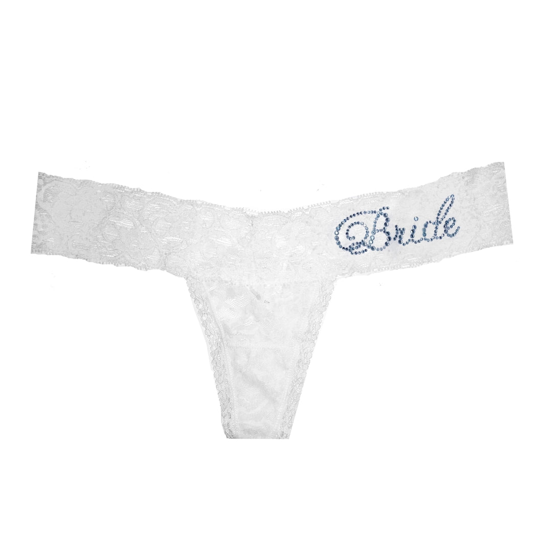 Classy Bride Darling Lace Crystal Jeweled Bridal Thong Panties - Flirt! 