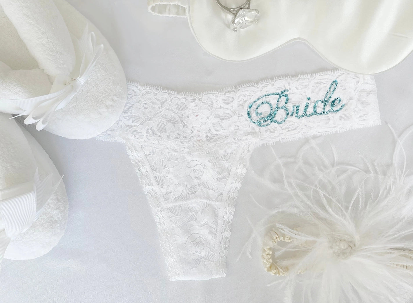 Classy Bride Darling Lace Crystal Jeweled Bridal Thong Panties - Flirt! 