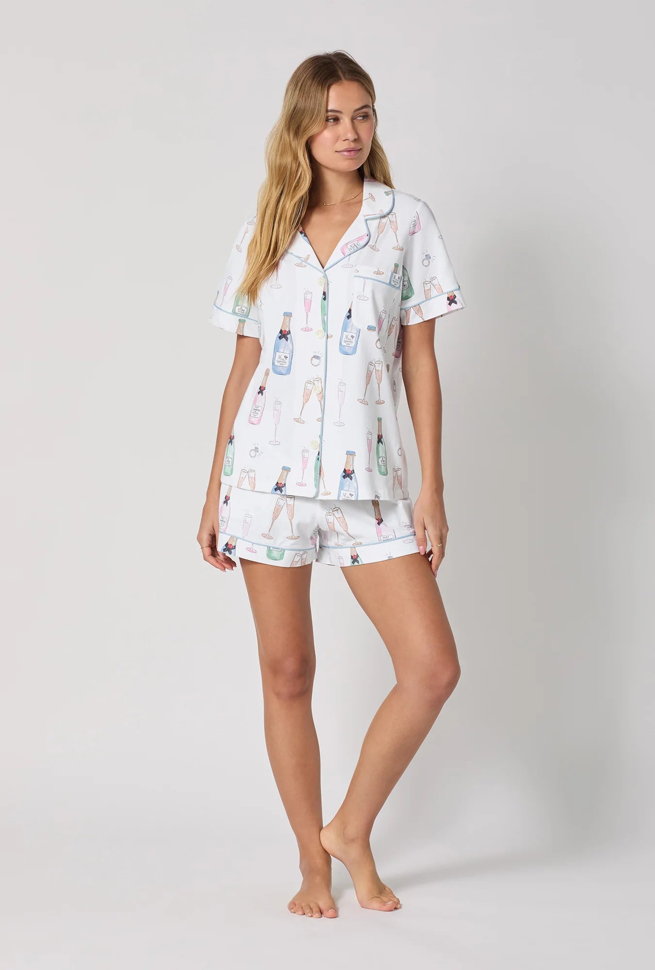 Bedhead Champagne Wedding Short Sleeve Classic Shorty Stretch Jersey 2 Piece PJ Set - Flirt! 