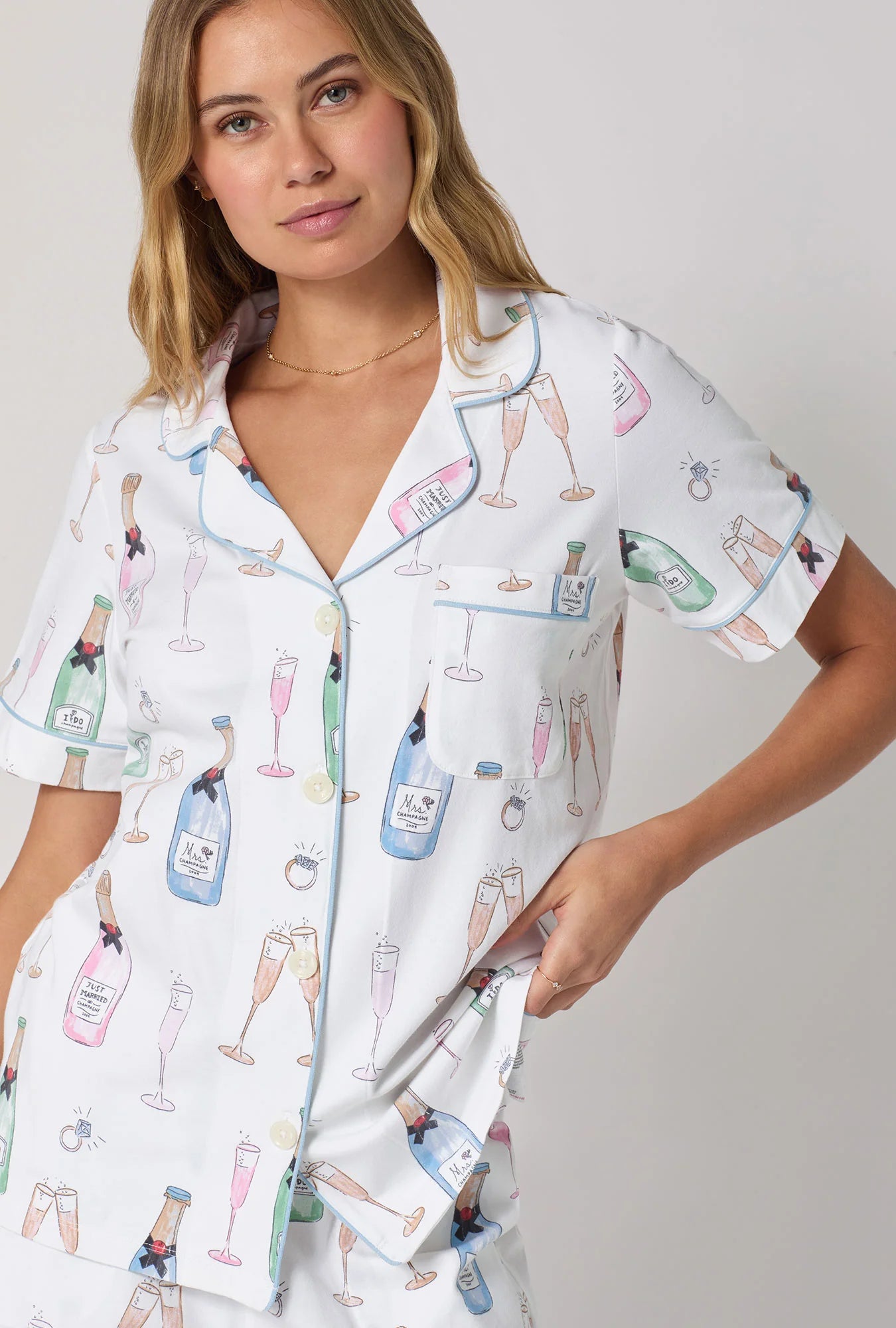 Bedhead Champagne Wedding Short Sleeve Classic Shorty Stretch Jersey 2 Piece PJ Set - Flirt! 