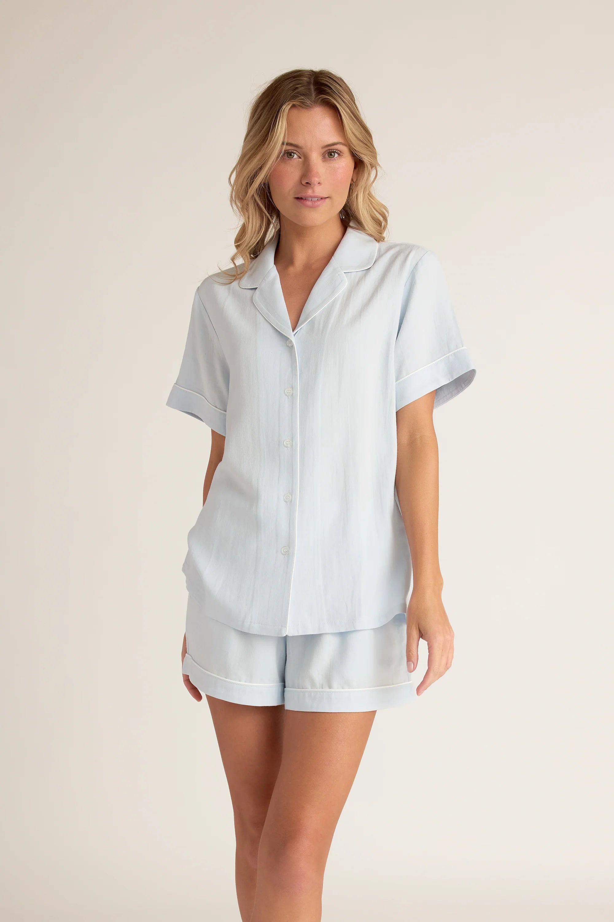 Faceplant Dreams Linen Blend Short Sleeve Button-up PJ Shirt - Flirt! 