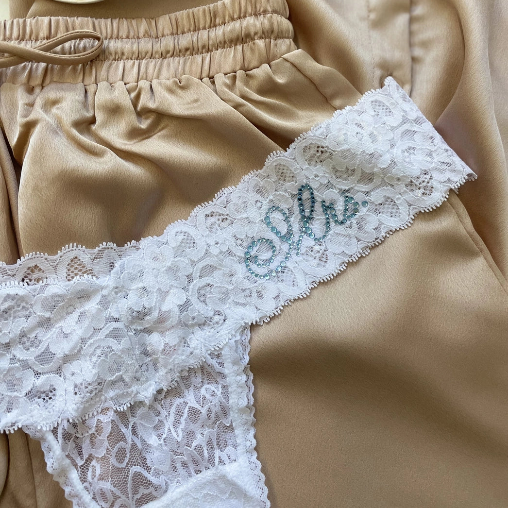 Classy Bride Darling Lace Crystal Jeweled Bridal Thong Panties - Flirt! 