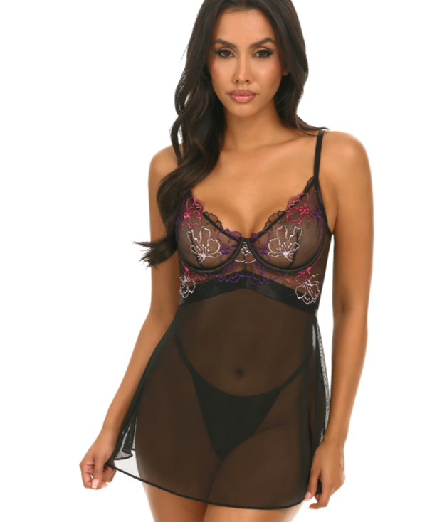 Leanna Sheer Babydoll with matching G-String Panty - Flirt! Luxe Lingerie & Sleepwear