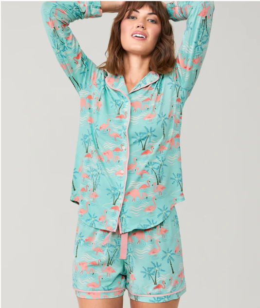 Spartina449 Flamingo and Palm Tree Long Sleeve Pajama Shirt - Flirt! 