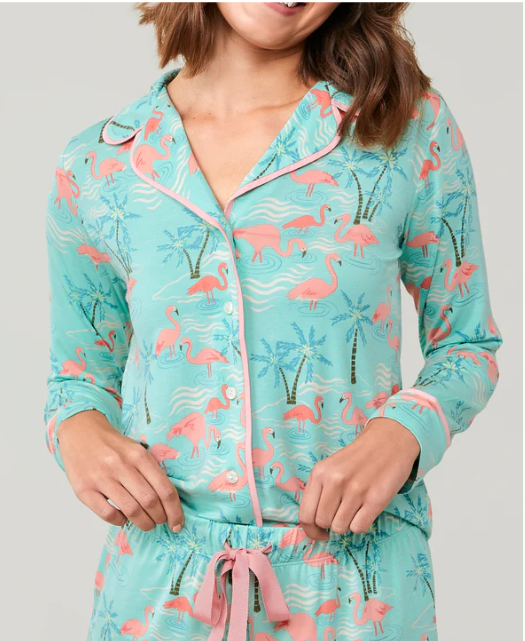 Spartina449 Flamingo and Palm Tree Print Pajama Short - Flirt! 