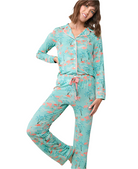 Flamingo print Long Sleeve Pajama Shirt - Flirt! Luxe Lingerie & Sleepwear