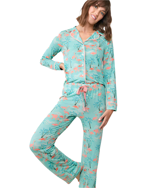 Flamingo print Long Sleeve Pajama Shirt - Flirt! Luxe Lingerie & Sleepwear